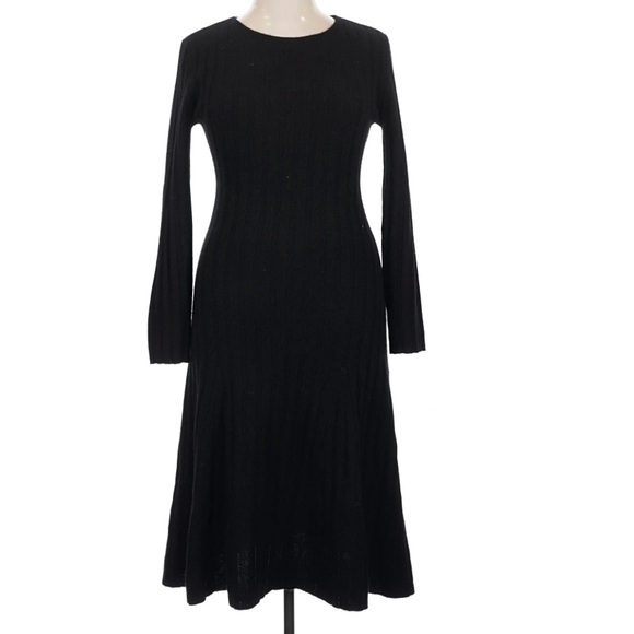 Quince Mongolian Cashmere Wide Ribbed Midi Dress in Black Size Large - Picture 2 of 8